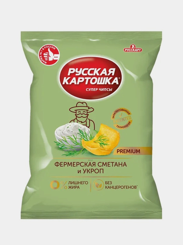 Чипсы Русская картошка Премиум со вкусом Фермерская сметана и укроп, 75г