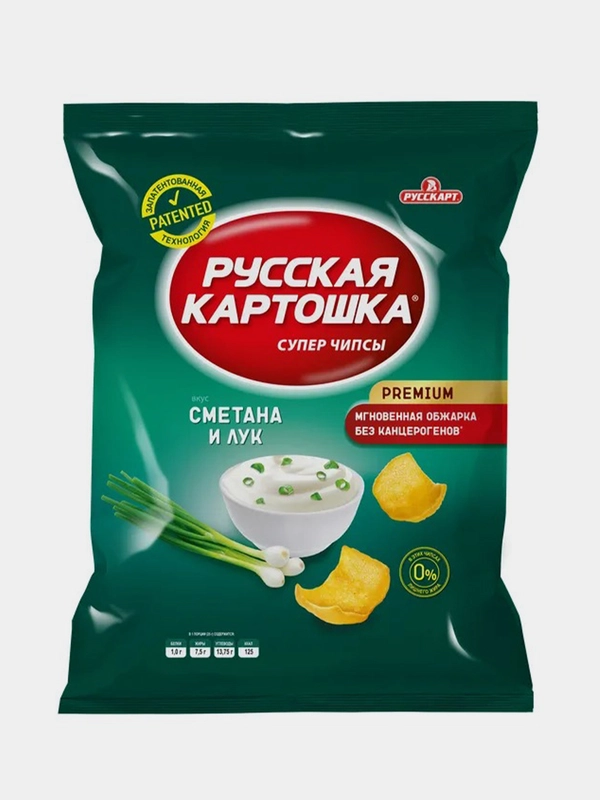 Чипсы Русская картошка со вкусом Сметаны и лука, 80г