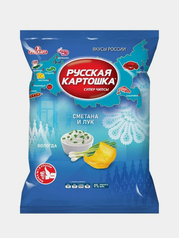 Чипсы Русская картошка Вкусы России со вкусом Сметана и лук, 105г