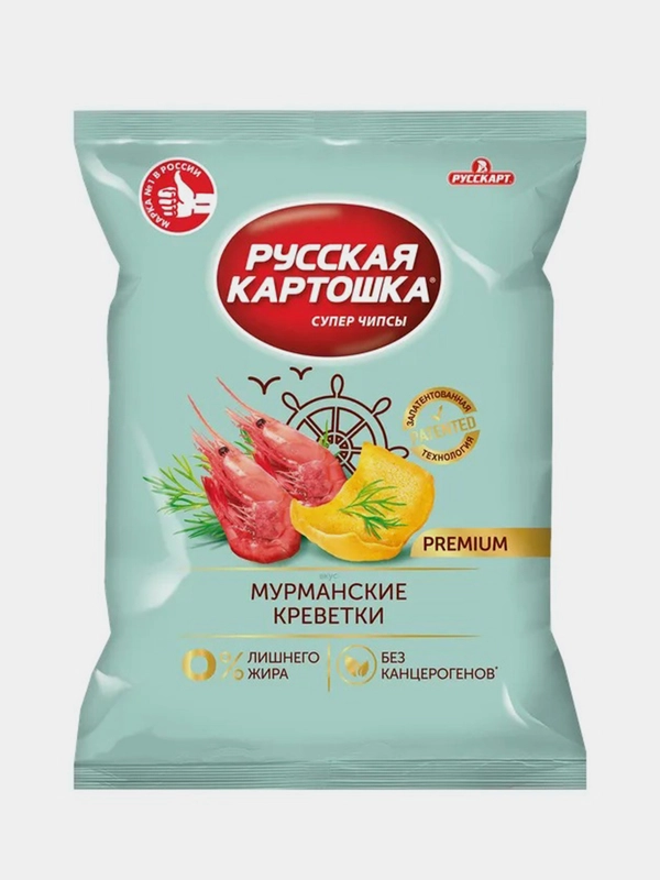 Чипсы Русская картошка Премиум со вкусом Мурманские креветки, 75г