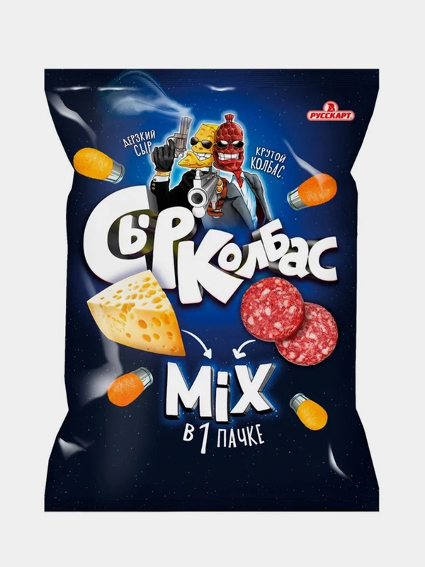 Кукурузные снеки Сырколбас со вкусом Микс сыр и колбаса, 80г