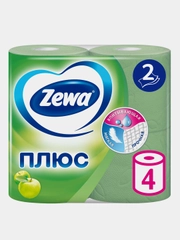 Туалетная бумага Zewa Плюс, яблоко, 2 слоя, 4 рулона