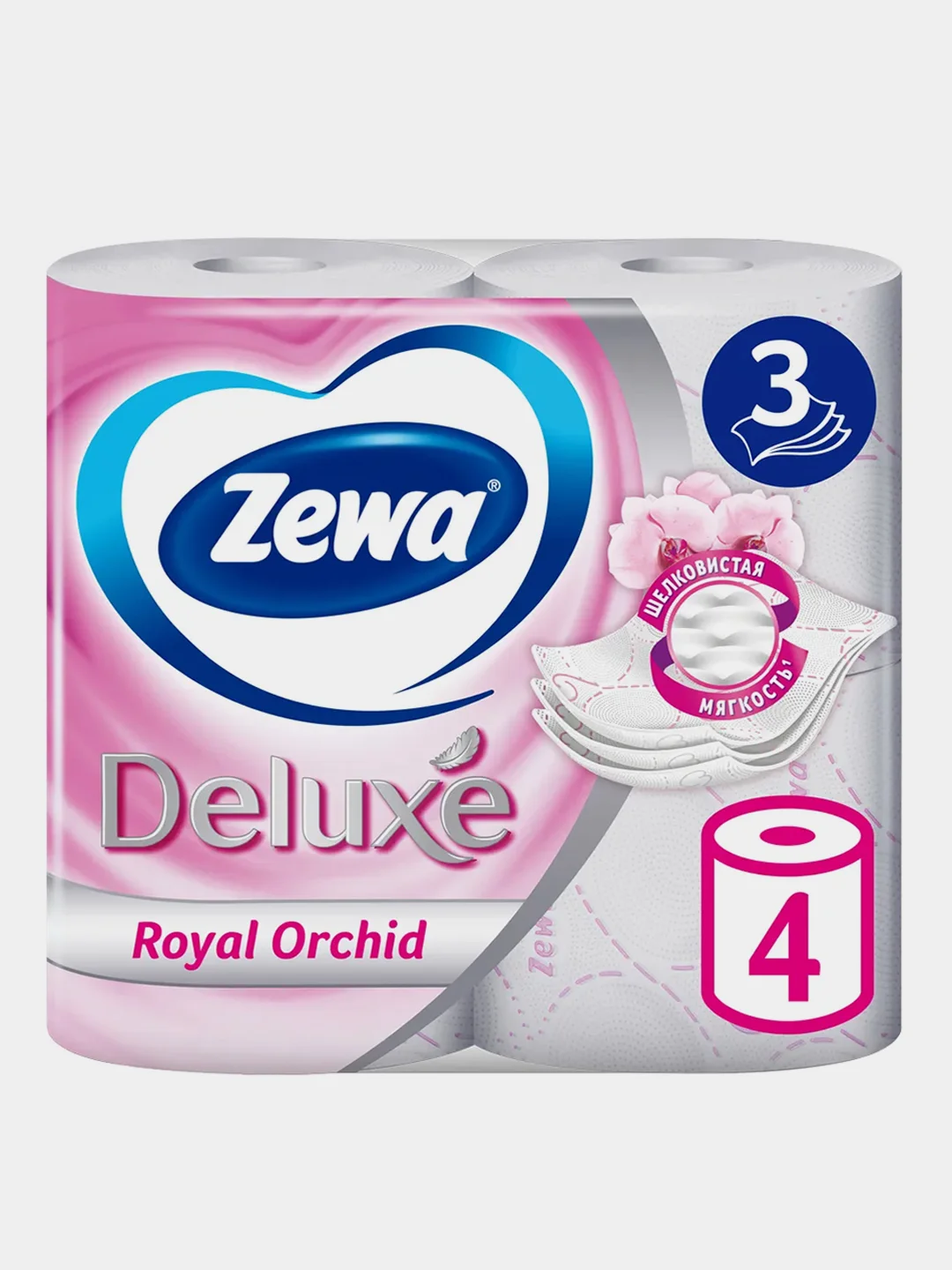 Туалетная бумага Zewa Deluxe Орхидея, 3 слоя, 4 рулона