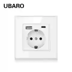 Розетка с USB и type-C стеклянная