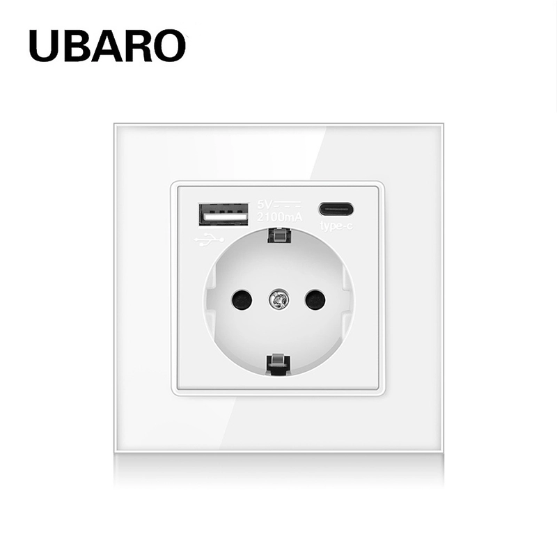 Розетка с USB и type-C стеклянная