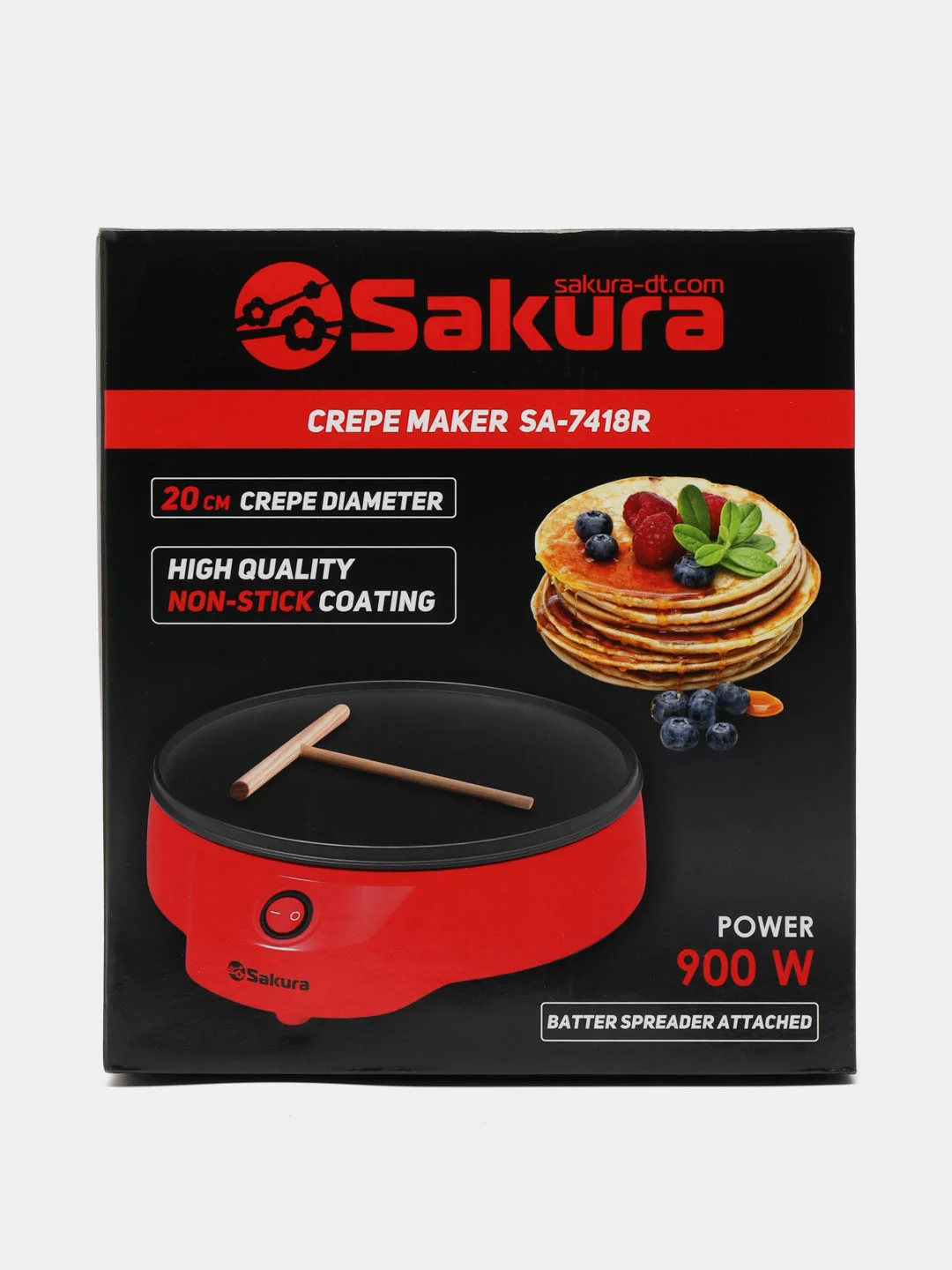 Красный блинница электрическая Sakura SA-7418R, 900 Вт, 20 см