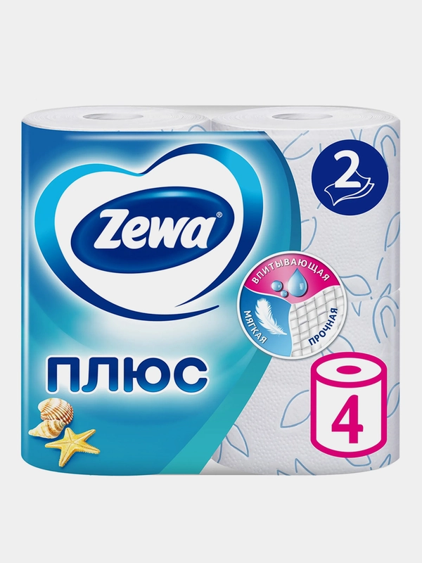 Туалетная бумага Zewa Плюс Свежесть океана, 2 слоя, 4 рулона