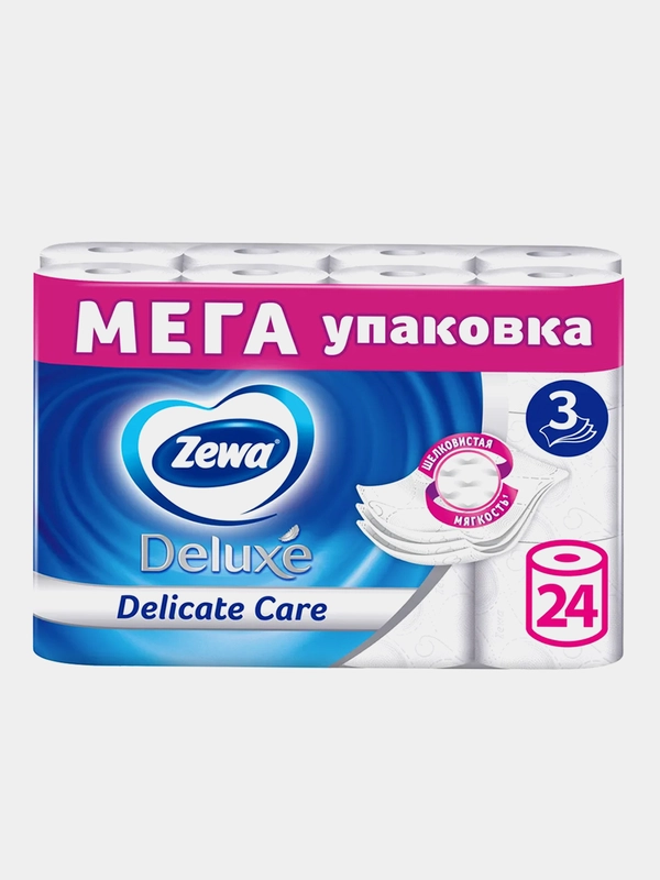 Туалетная бумага Zewa Deluxe Без аромата, 3 слоя, 24 рулона