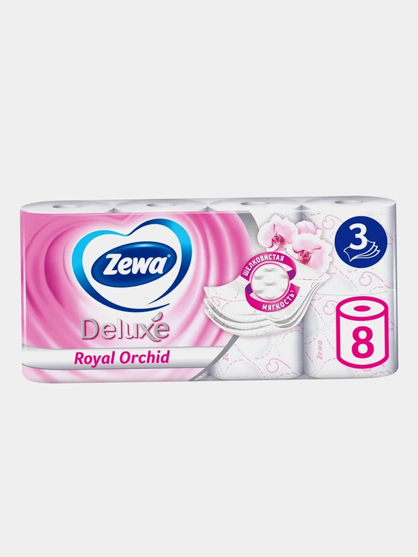 Туалетная бумага Zewa Deluxe Орхидея, 3 слоя, 8 рулонов