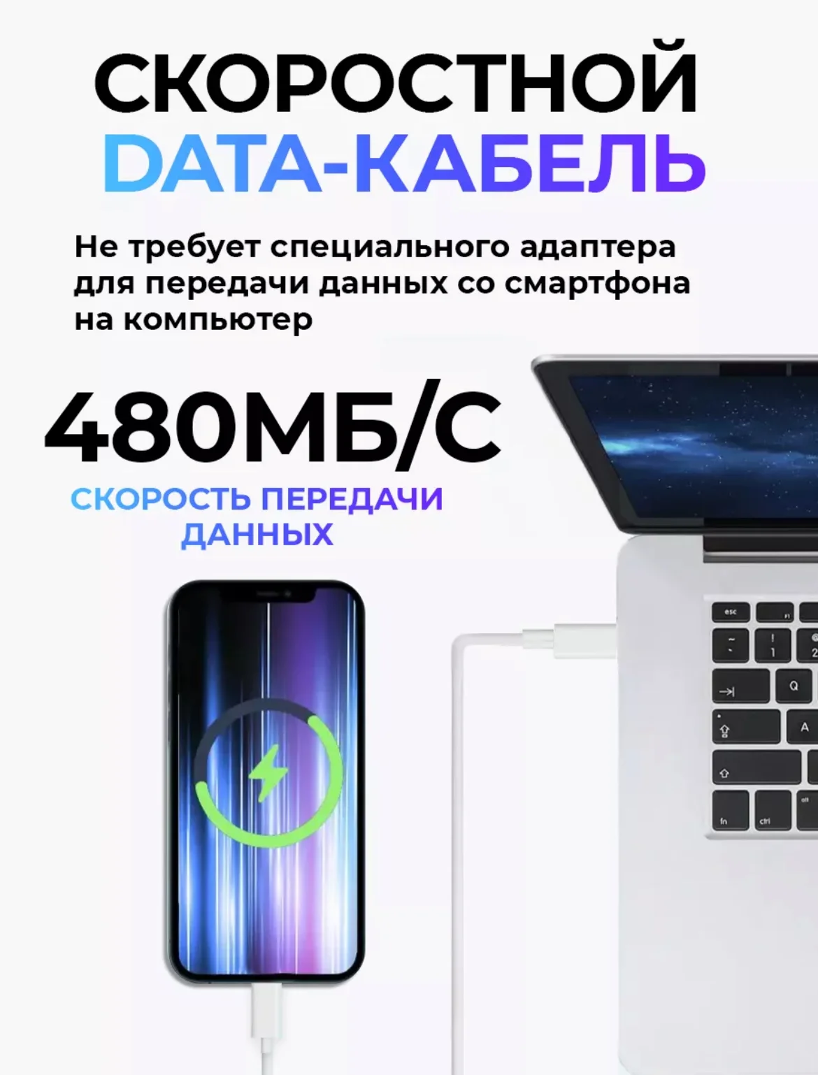 Кабель зарядный для iPhone, с быстрой зарядкой, 1м и 2м