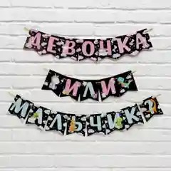 Марсала гирлянда на ленте "Мальчик или девочка", гендер пати, длина 240 см