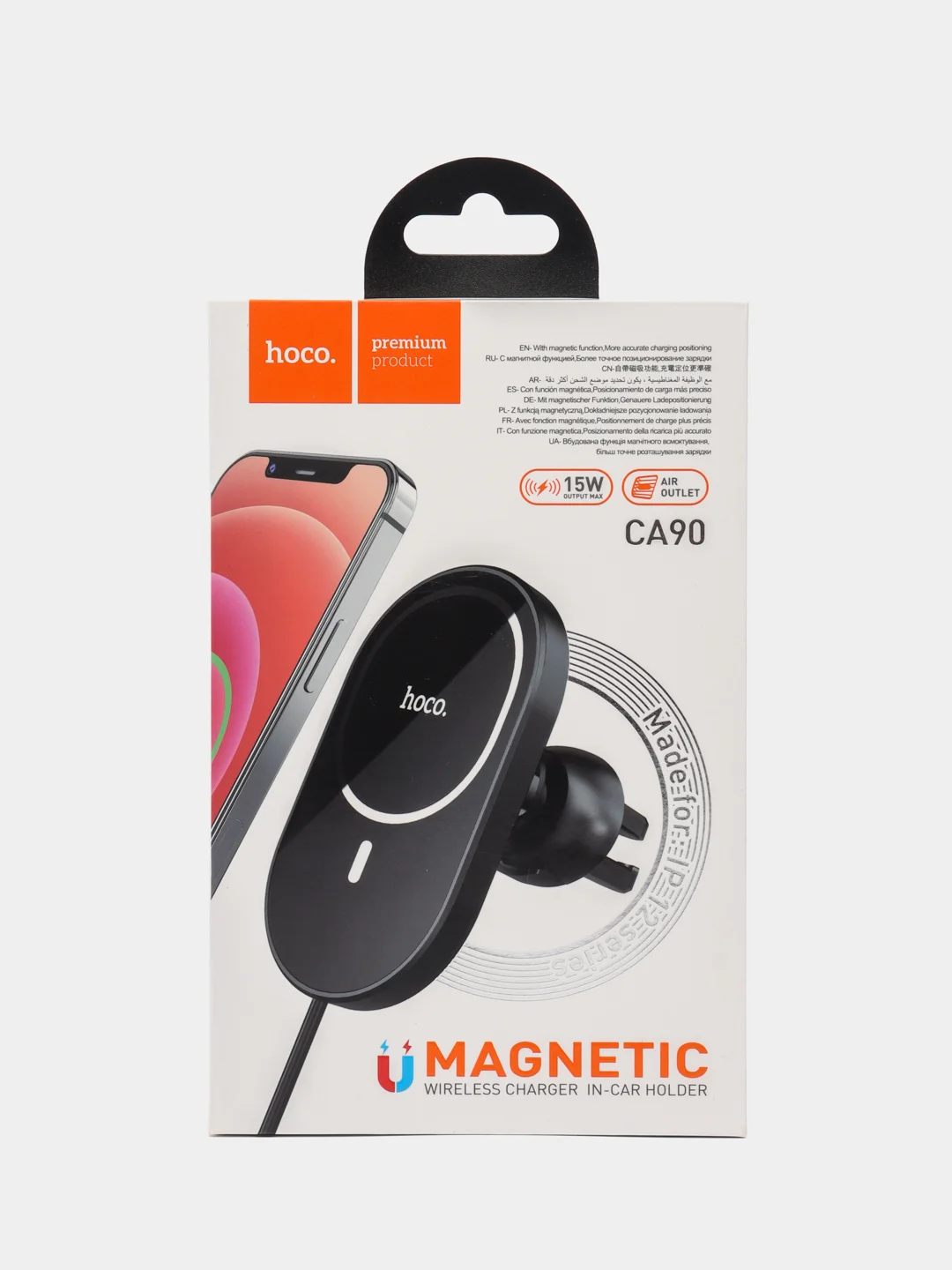 Автомобильный держатель Hoco CA90 (MagSafe 15W, в дефлектор) Черный