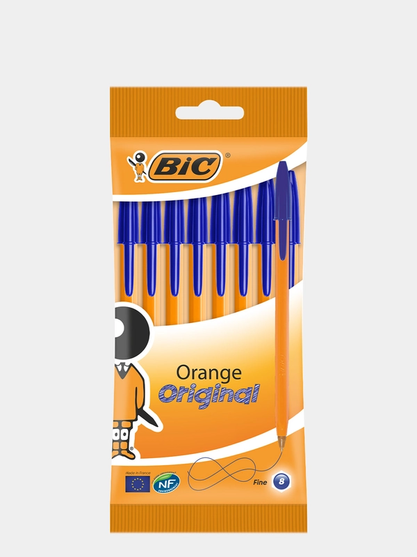 Ручка шариковая, синяя, тонкое письмо, BIC Orange Fine, уп. 8 шт