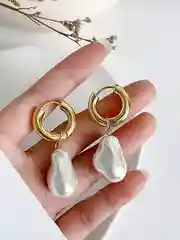 Золотой серьги-конго с барочной съемной жемчужиной, женская бижутерия