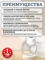 Молокоотсос электрический беспроводной двухфазный двойной, ЖК дисплей, свободные руки