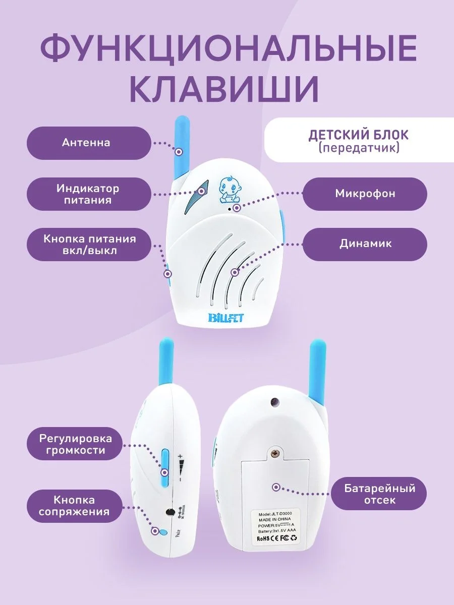Белый радионяня беспроводная цифровая Baby monitor