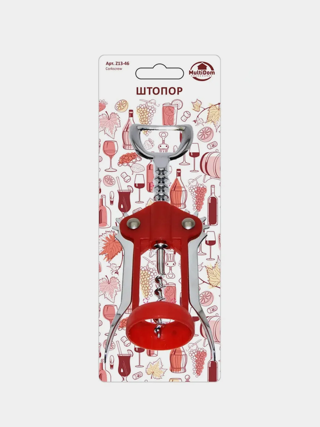 Штопор Мультидом, красный, 16 см