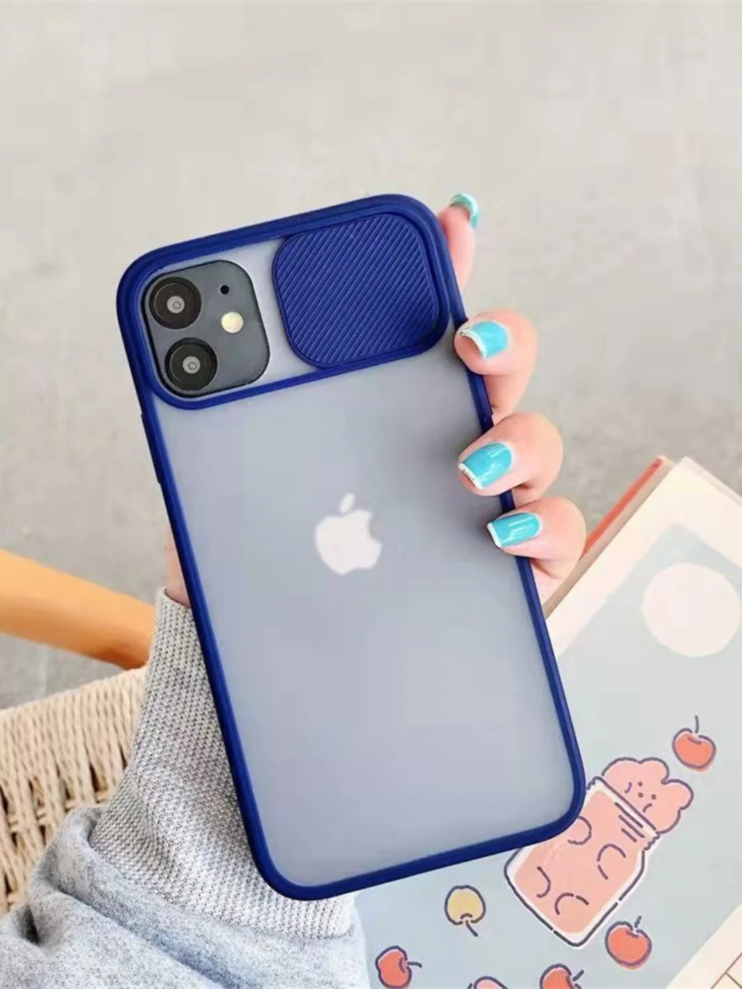 Темно-синий чехол для айфон (iPhone) 11 Pro Max 12, 13, 14 Plus с защитой для камеры, пластиковый