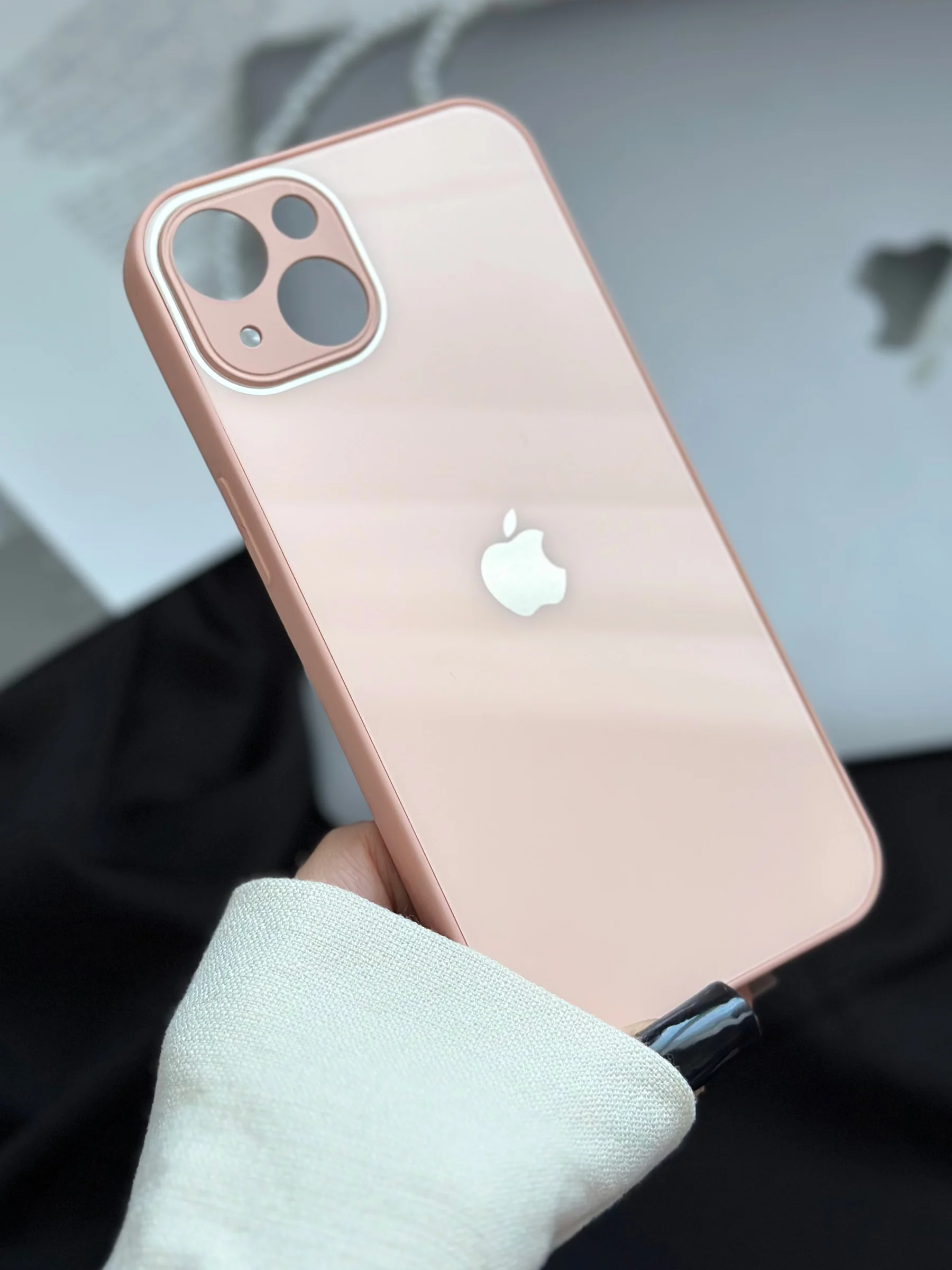 Кремовый чехол для iPhone 13, со стеклянной панелью и защитой камеры
