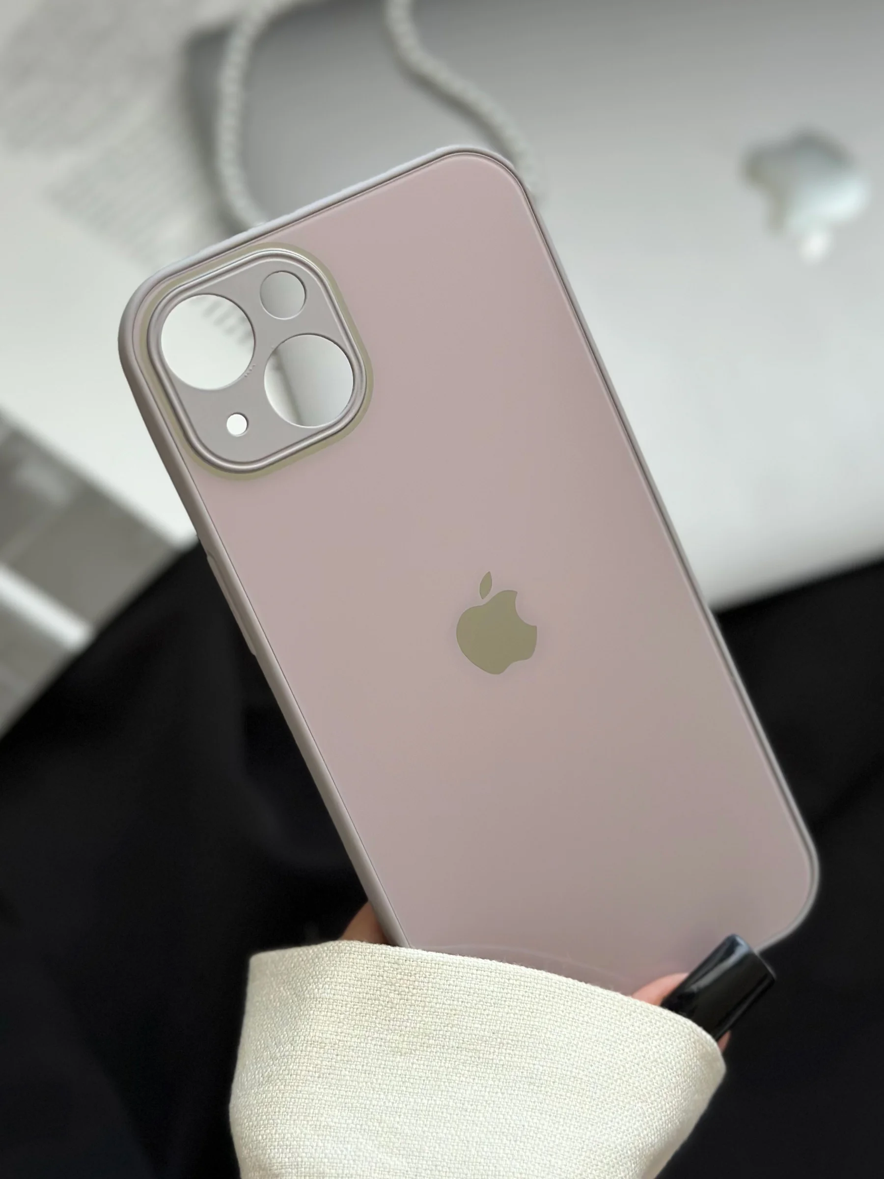 Бежевый меланж чехол на iPhone 13, со стеклянной панелью и защитой камеры