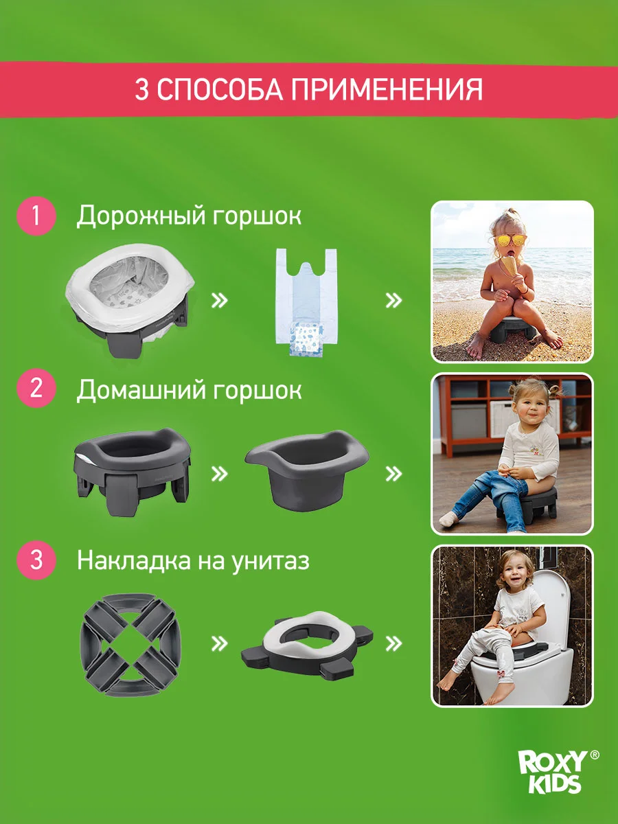 Угольный горшок детский складной дорожный 3в1 для малышей HandyPotty