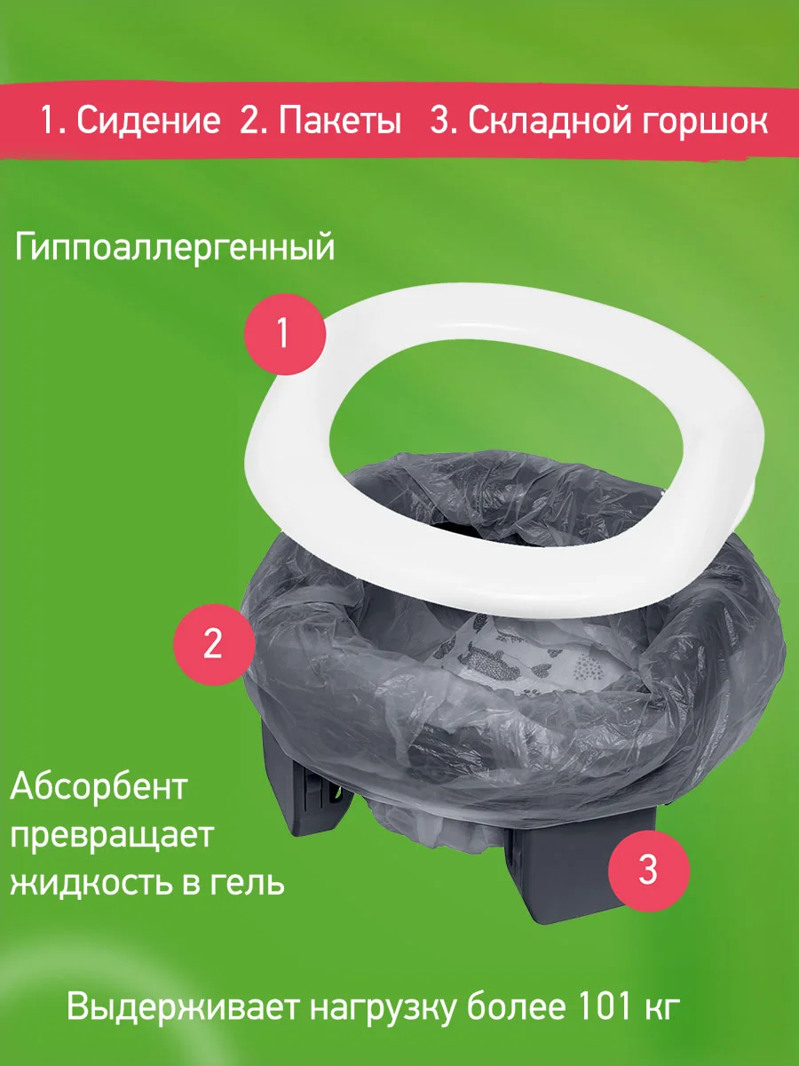 Угольный горшок детский складной дорожный 3в1 для малышей HandyPotty