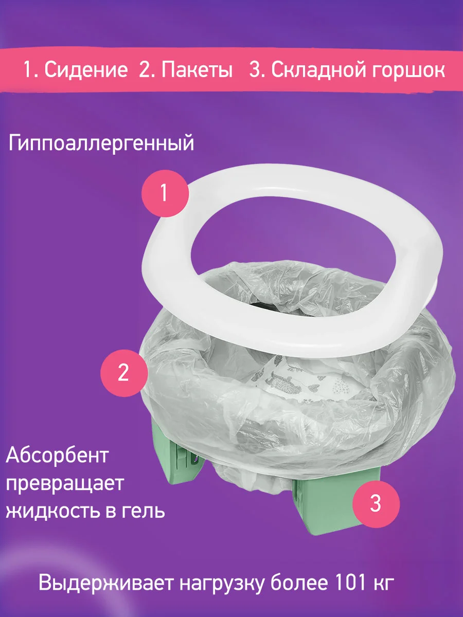 Оливковый горшок детский складной дорожный 3в1 для малышей HandyPotty