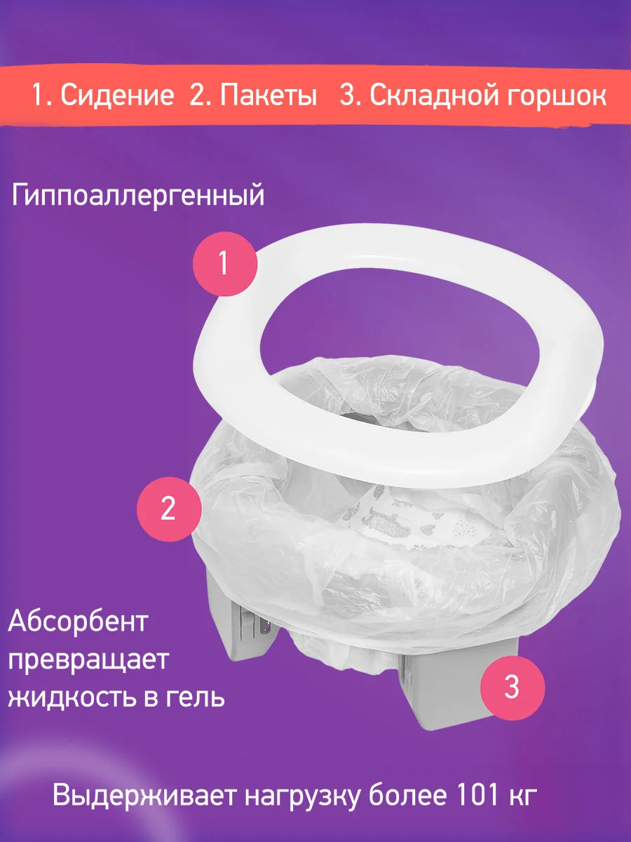 Серый горшок детский складной дорожный 3в1 для малышей HandyPotty