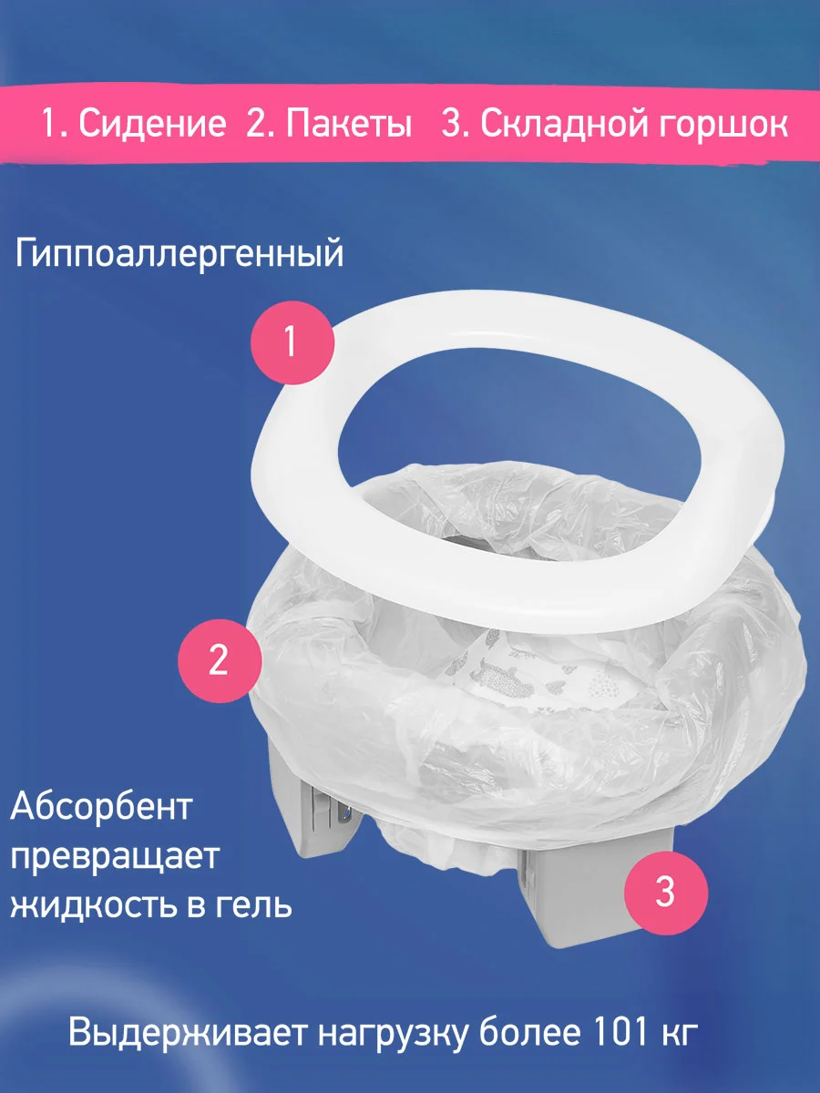 Серый меланж горшок детский складной дорожный 3в1 для малышей HandyPotty