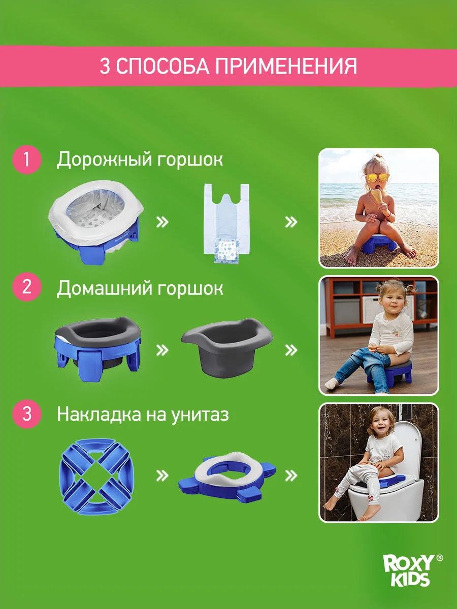 Синий горшок детский складной дорожный 3в1 для малышей HandyPotty