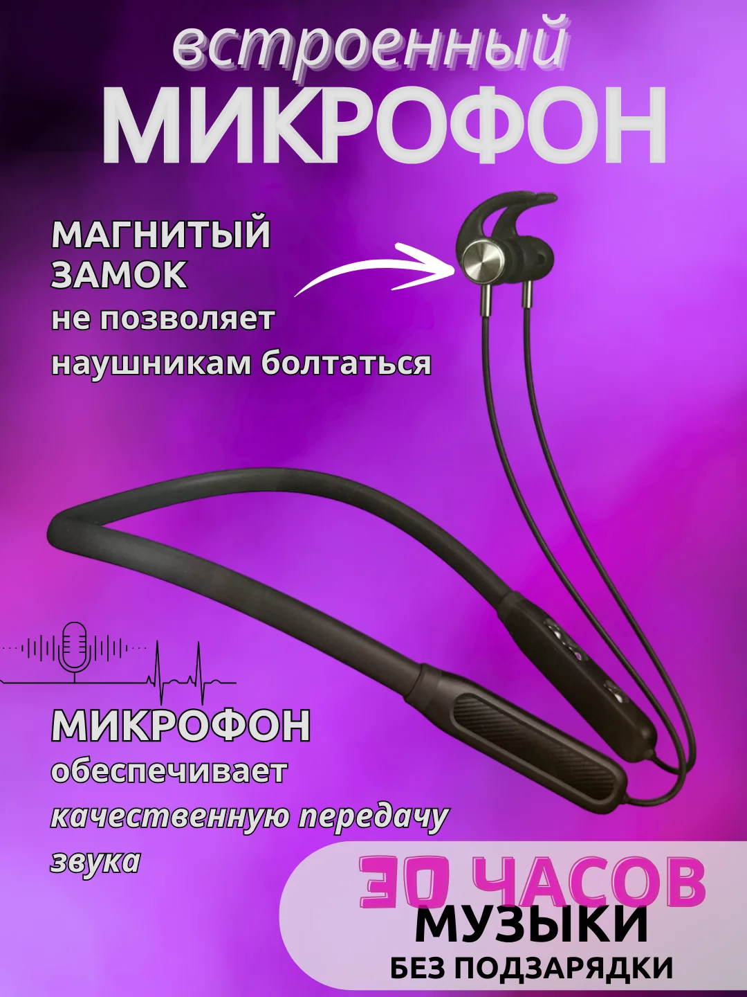 Беспроводные спортивные наушники на шею Bluetooth наушники, микрофон