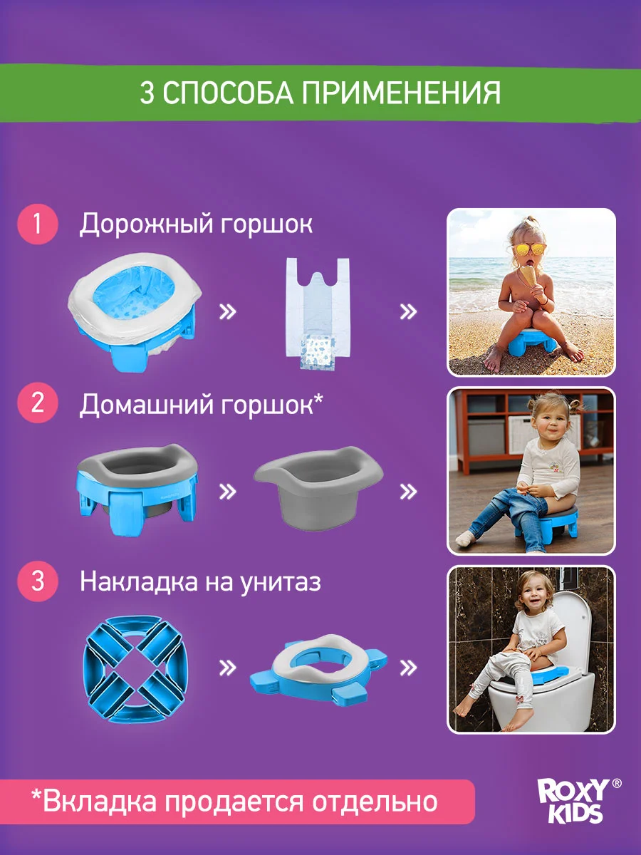 Голубой горшок детский складной дорожный 2в1 для малышей HandyPotty