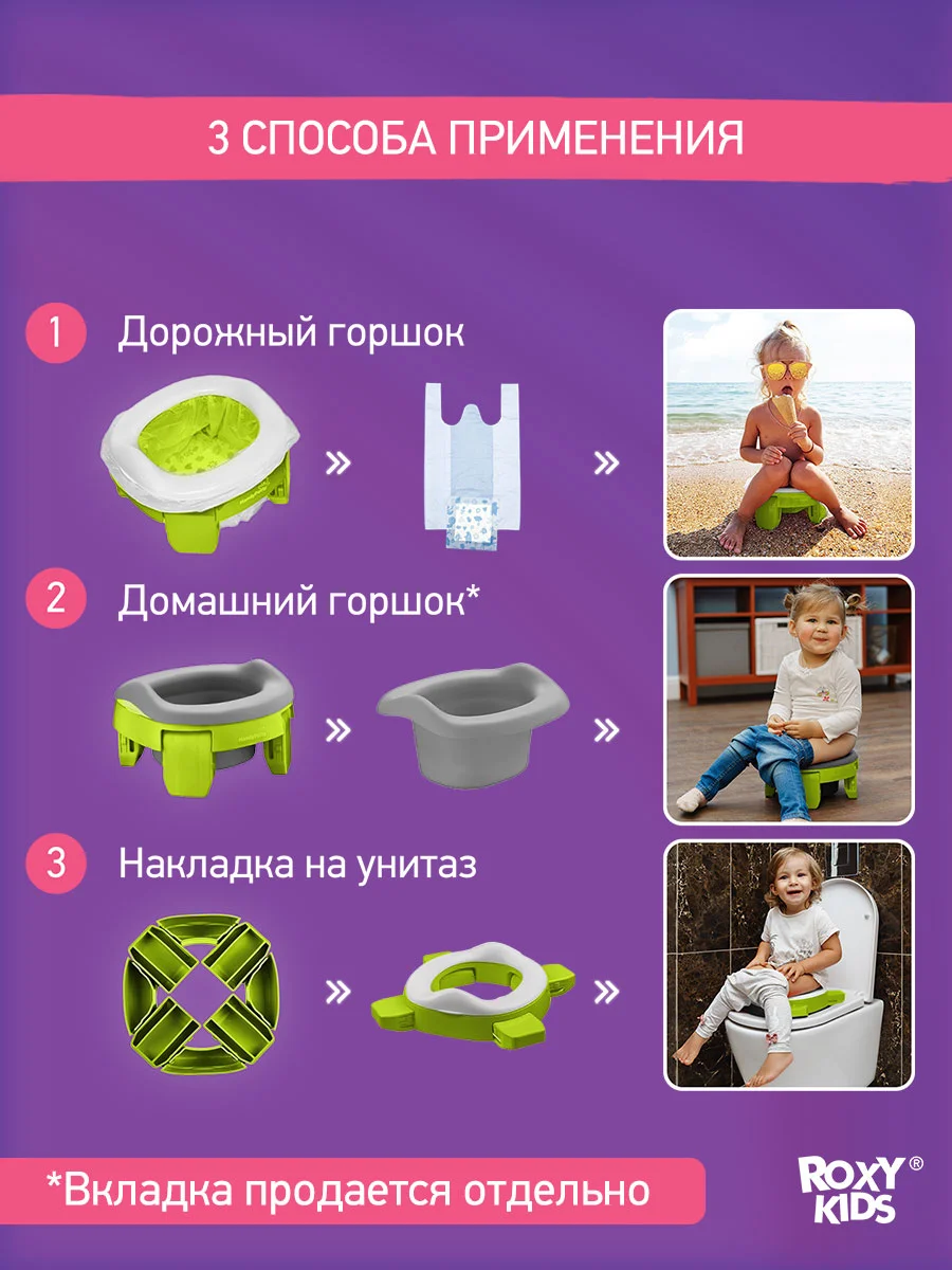 Лайм горшок детский складной дорожный 2в1 для малышей HandyPotty
