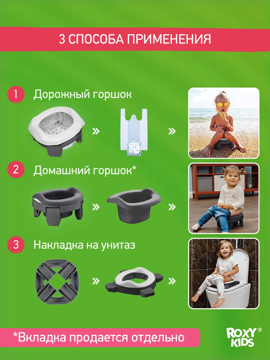 Угольный горшок детский складной дорожный 2в1 для малышей HandyPotty