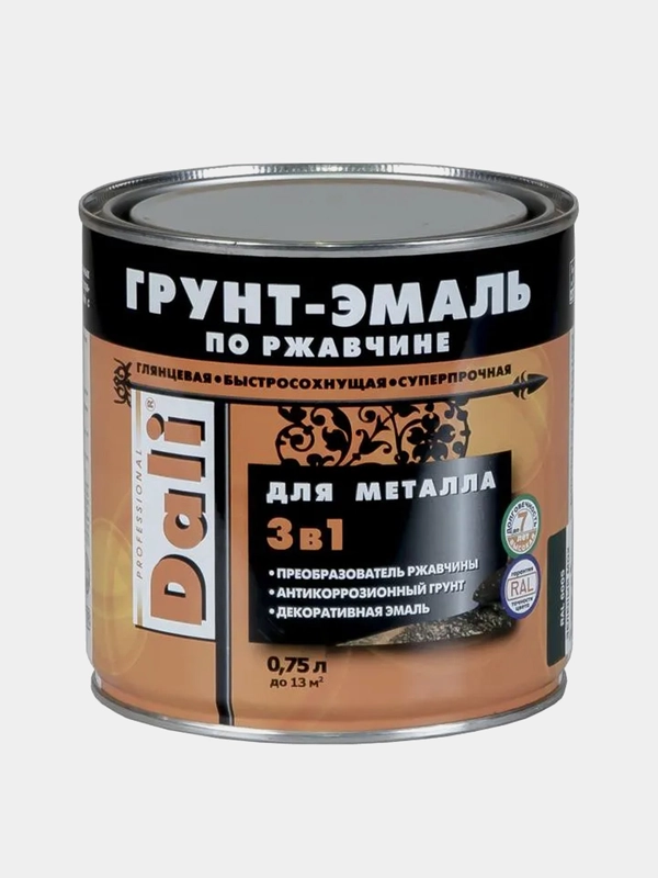 ДАЛИ Грунт-эмаль по ржавчине гладкая, цвет Желтый, 0,75 л