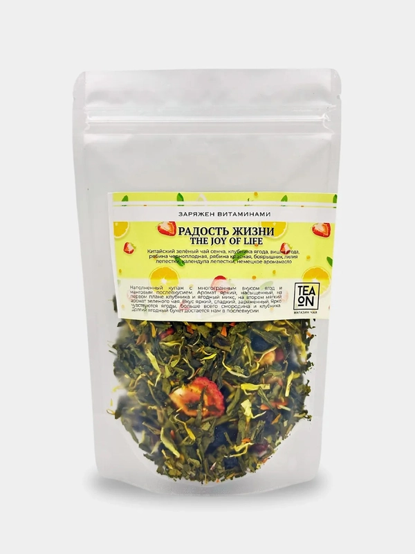 Чай зеленый TEAON "Радость жизни", с добавлением ягод клубники, вишни, рябины, 50г