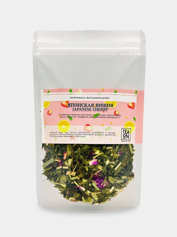 Чай зеленый TEAON "Японская вишня" с добавлением сенча, лемонграсса, ягод вишни, 50г