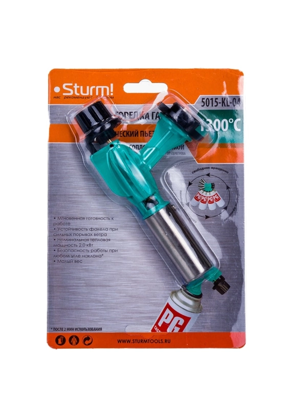 Горелка газовая Sturm 5015-KL-04 сопло с керамикой, пьезоподжиг(кнопка),металл. Корпус