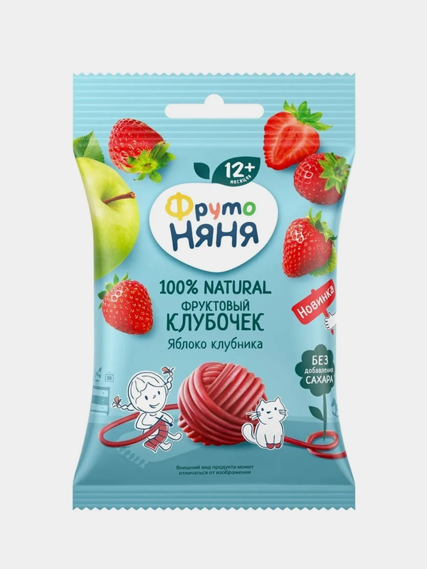 Фруктовый клубочек ФрутоНяня "Клубочки", из яблок и клубники, с 12 месяцев, 15 г
