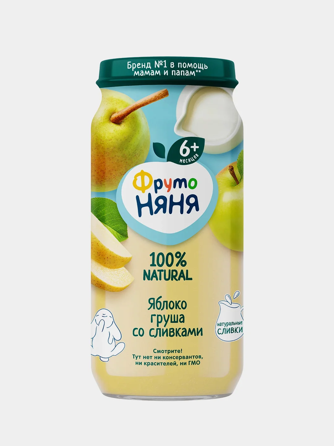 Пюре детское ФрутоНяня яблоко, груша, сливки, с 6 месяцев, 250г, 12 штук
