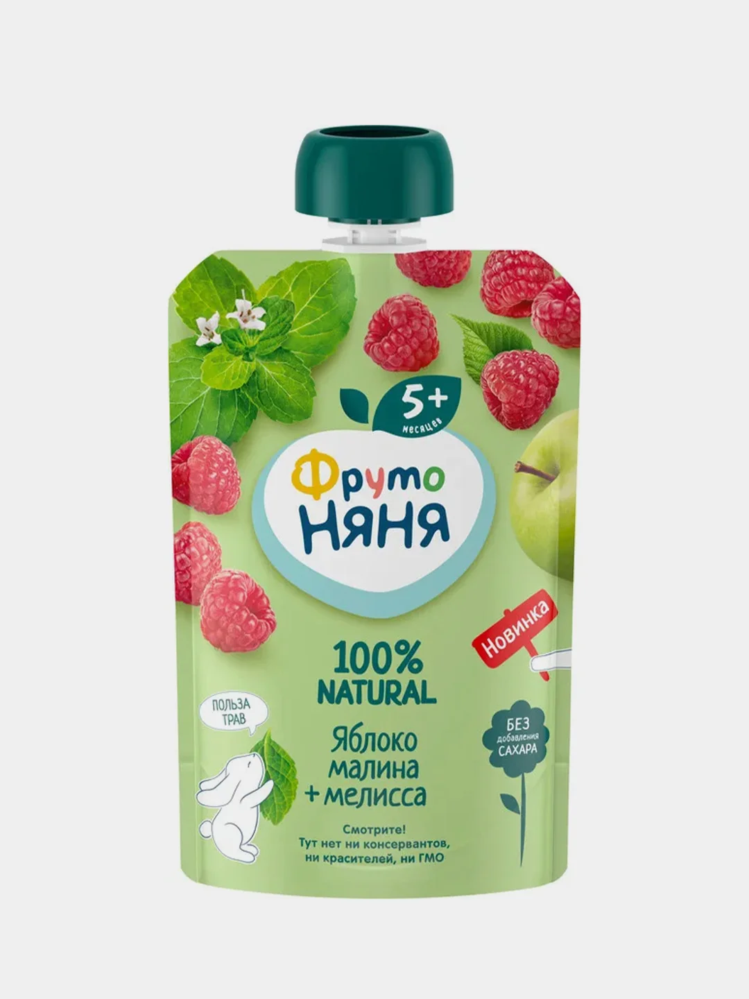 Пюре детское ФрутоНяня, яблоко, малина, мелисса, с 5 месяцев, 90 г, 12 штук