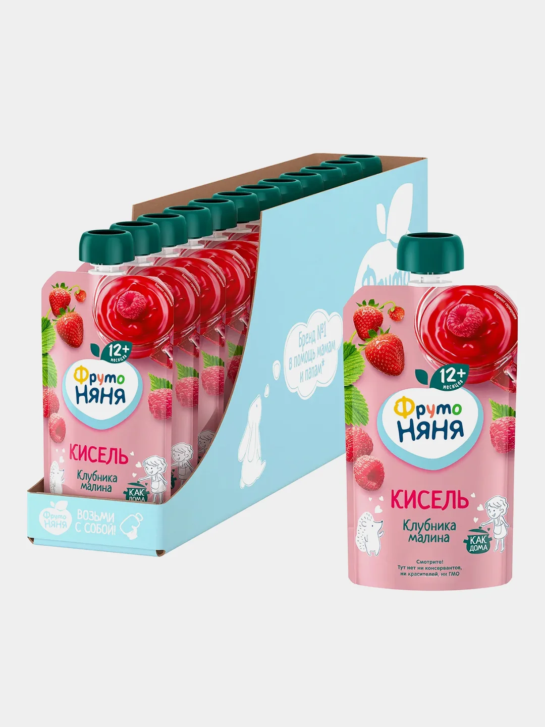 Кисель ФрутоНяня, клубника, малина, с 12 месяцев, 130 мл, 12 штук