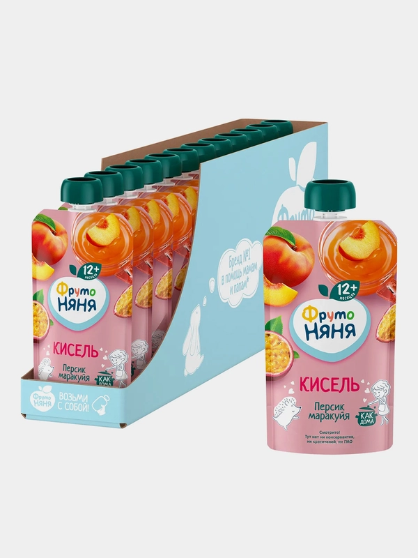 Кисель ФрутоНяня из персика и маракуйи, 130г, 12 штук