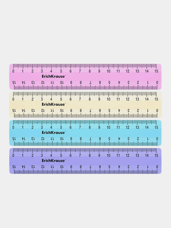 Набор пластиковых линеек ErichKrause Pastel, 15 см, 4 штуки