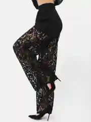 Черный прозрачные брюки, женские, палаццо, с кружевом Sharmin