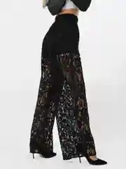 Черный прозрачные брюки, женские, палаццо, с кружевом Sharmin
