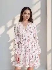 Белый платье женское летнее с длинными рукавами SHARMIN