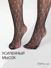 Черный бесшовные фантазийные колготки в сетку с рисунком