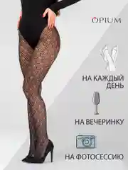 Черный бесшовные фантазийные колготки в сетку с рисунком