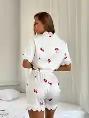 Слоновая кость шелковая пижама женская, вишня